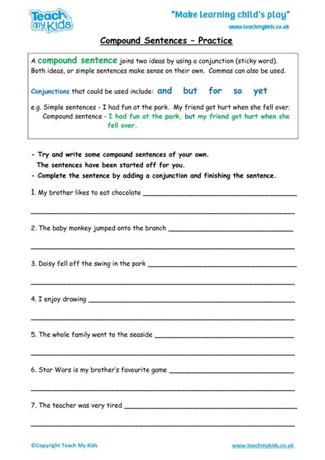 compound sentences worksheet pdf